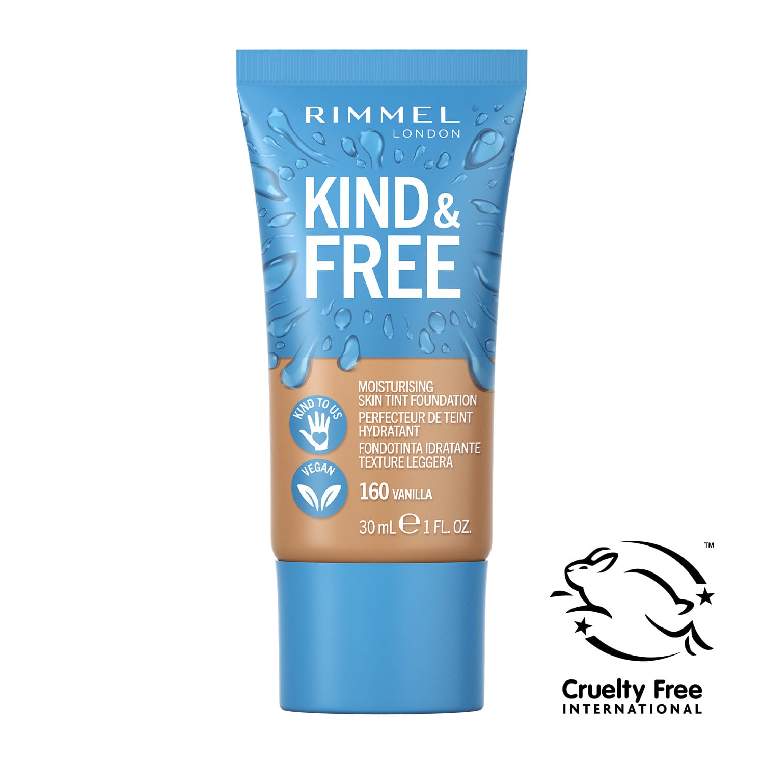 Тональна основа Kind and Free Skin Tint Moisturising Foundation Rimmel London (160) VANILLA, 30 мл